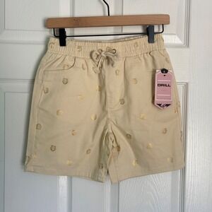 NEW Drill Clothing Co Shorts Sz S Cream Gold Tiger Crown‎ Metallic Detail